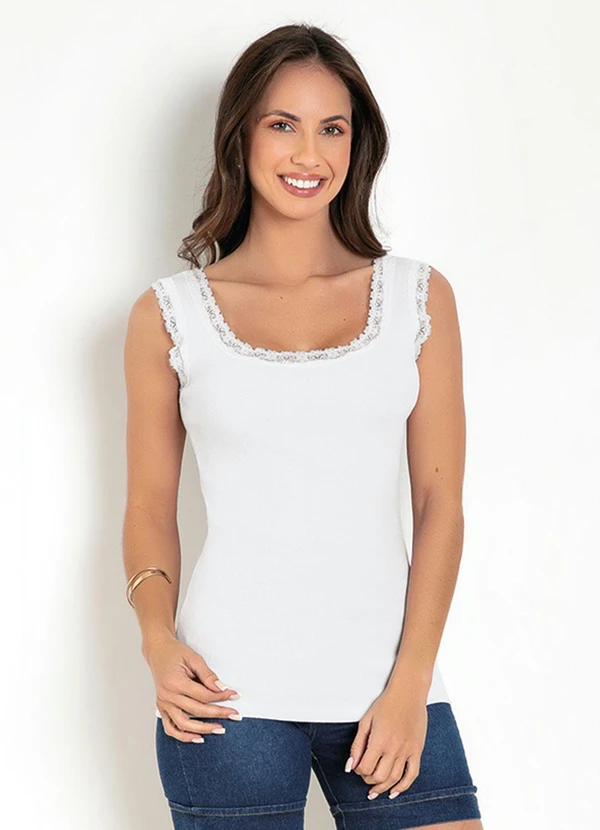 Moda Pop - Regata em Ribana Branca com Renda 7