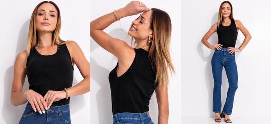 Regata em Ribana Canelada Preta