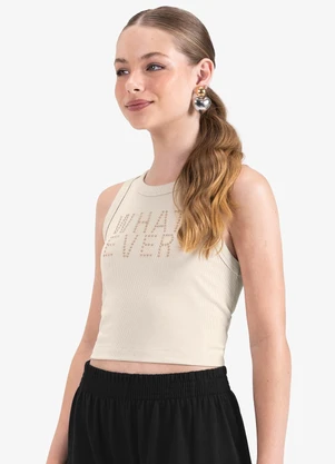 Minty - Regata em Ribana de Viscose Bege - MINTY