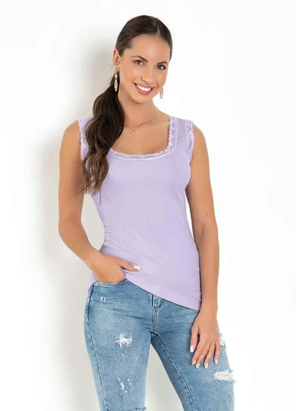 Moda Pop - Regata em Ribana Lilás com Renda