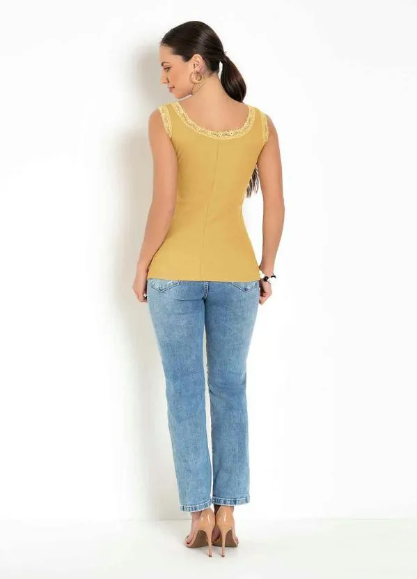 Moda Pop - Regata em Ribana Mostarda com Renda 4