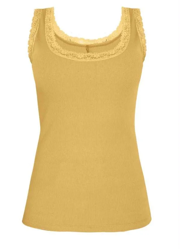 Moda Pop - Regata em Ribana Mostarda com Renda 5