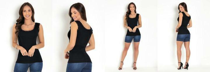 Regata em Ribana Preta com Renda