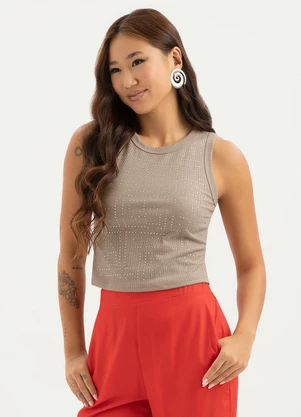 Cativa - Regata em Tecido Texturizado Marrom Claro - CATIVA