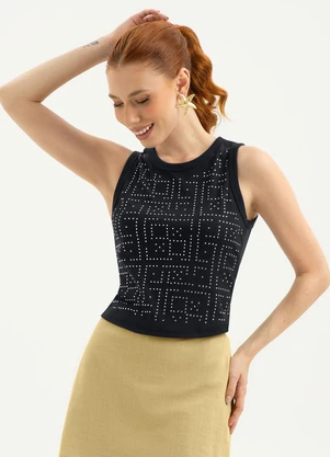 Cativa - Regata em Tecido Texturizado Preto - CATIVA