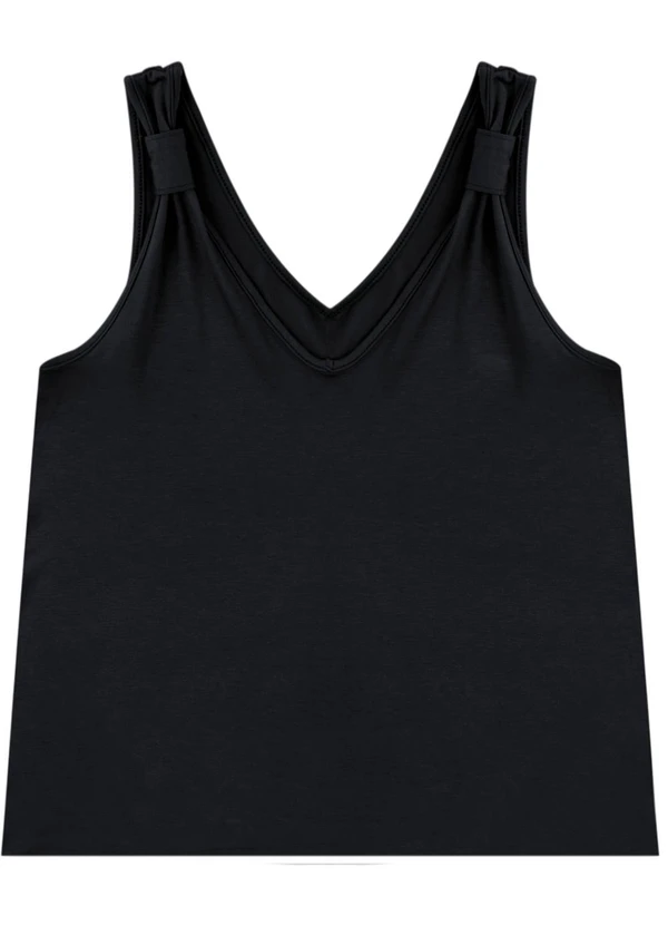 Malwee - Regata em Viscose com Franzido Preto