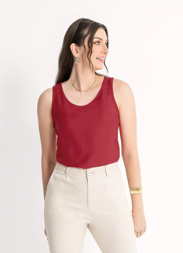 Habana - Regata em Viscose Vermelho Escuro