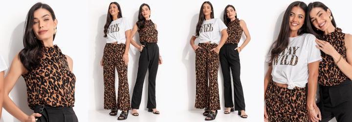 Regata Estampada Animal Print Marrom