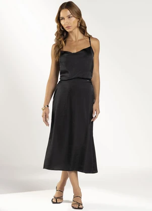 Marialícia - Regata Feminina Acetinada Preto - MARIALÍCIA