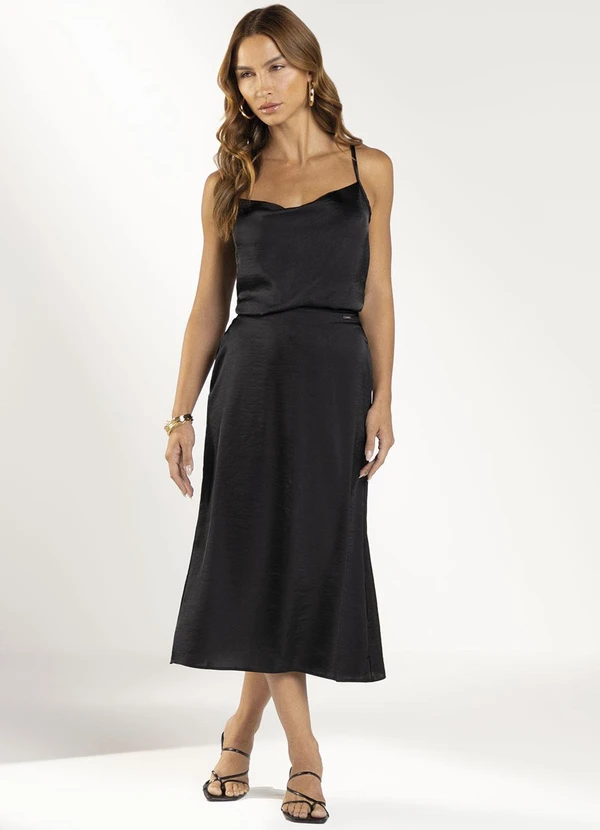 Marialícia - Regata Feminina Acetinada Preto