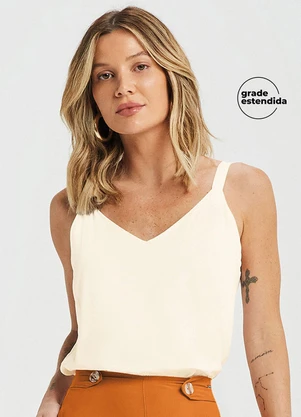 Marialícia - Regata Feminina Alças Finas Viscose Bege - MARIALÍCIA