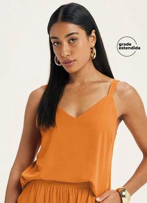 Marialícia - Regata Feminina Alças Finas Viscose Laranja - MARIALÍCIA