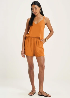 Marialícia - Regata Feminina Alças Finas Viscose Laranja - MARIALÍCIA