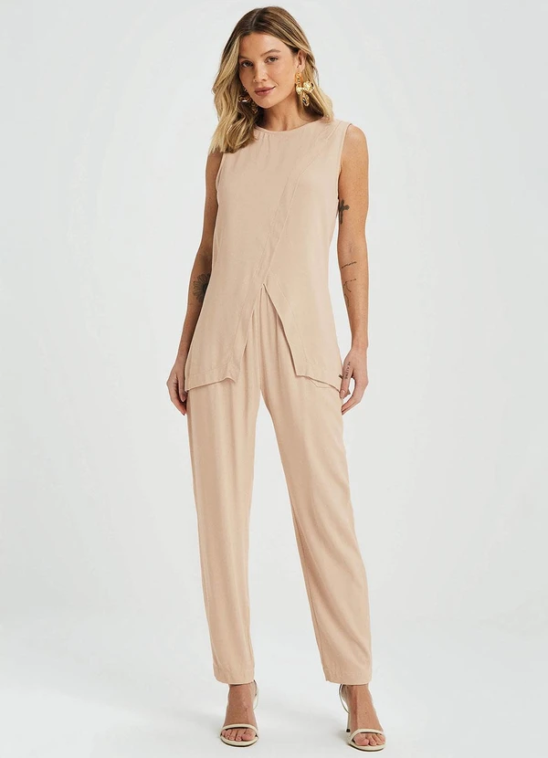 Marialícia - Regata Feminina Alongada com Transpasse Bege 2