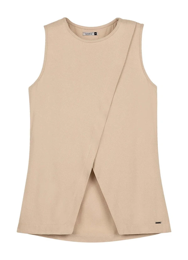 Marialícia - Regata Feminina Alongada com Transpasse Bege 3