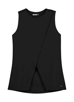 Marialícia - Regata Feminina Alongada com Transpasse Preto - MARIALÍCIA