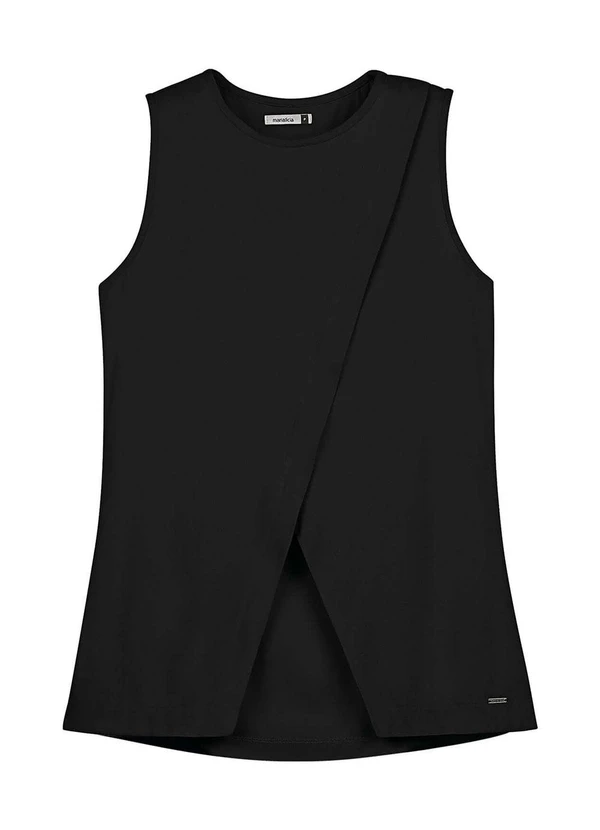 Marialícia - Regata Feminina Alongada com Transpasse Preto 1