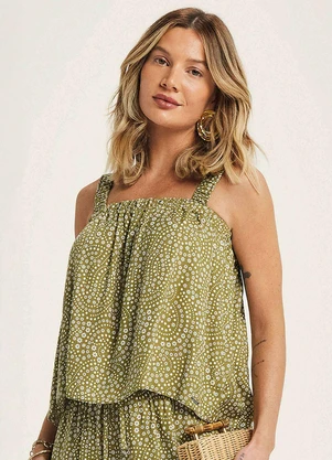 Marialícia - Regata Feminina Ampla Floral Verde - MARIALÍCIA
