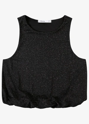 Endless - Regata Feminina Balonê Malha Strar Brilhos Preto - ENDLESS