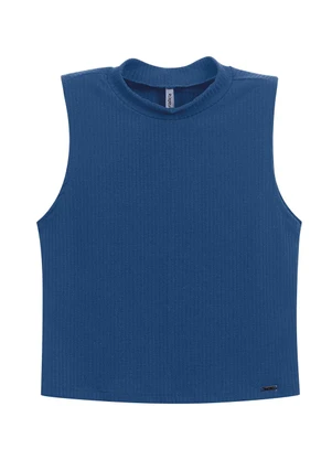 Marialícia - Regata Feminina Básica Gola Alta Azul - MARIALÍCIA