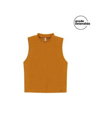 Marialícia - Regata Feminina Básica Gola Alta Marrom - MARIALÍCIA