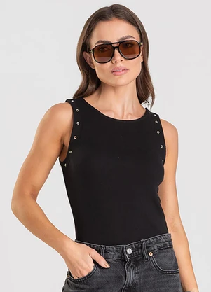 Dianna - Regata Feminina Canelada com Ilhós Preto - DIANNA