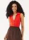 Marialícia - Regata Feminina Canelada Decote Bege - variação: Vermelho