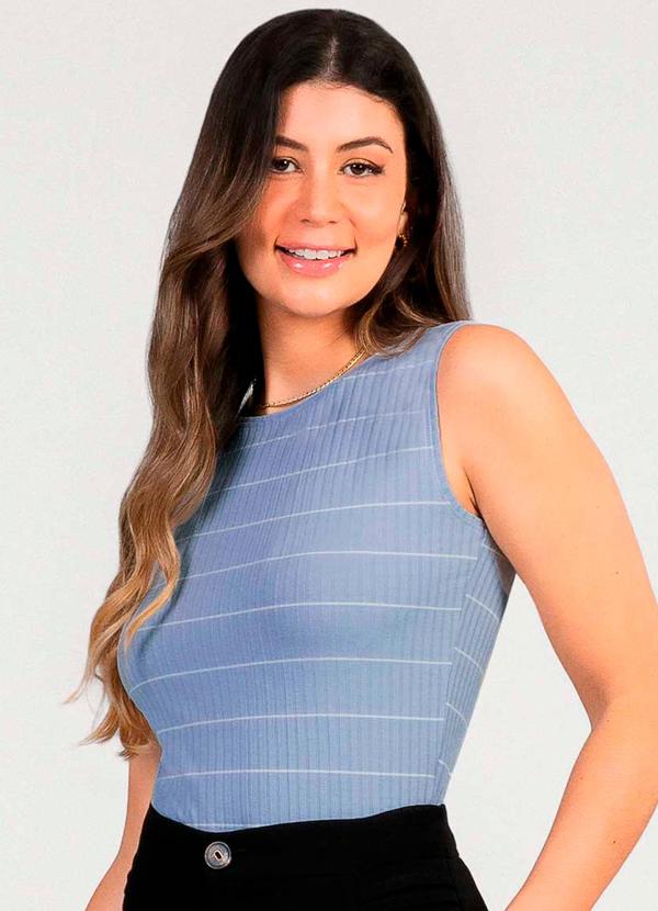 Cativa - Regata Feminina Canelada Estampada Azul