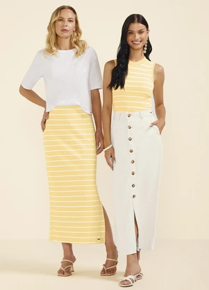 Marialícia - Regata Feminina Canelada Listrada Amarelo - MARIALÍCIA