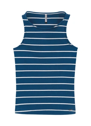 Marialícia - Regata Feminina Canelada Listras Azul - MARIALÍCIA