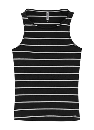 Marialícia - Regata Feminina Canelada Listras Preto - MARIALÍCIA