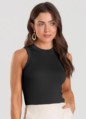 Dianna - Regata Feminina Canelada Preto - DIANNA