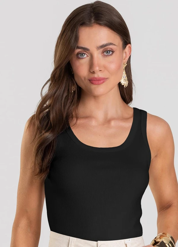 Dianna - Regata Feminina Canelada Preto