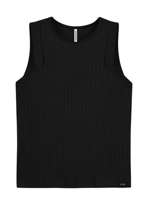 Marialícia - Regata Feminina Canelado de Viscose Preto - MARIALÍCIA
