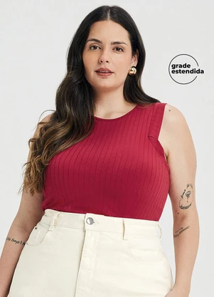 Marialícia - Regata Feminina Canelado de Viscose Vermelho - MARIALÍCIA