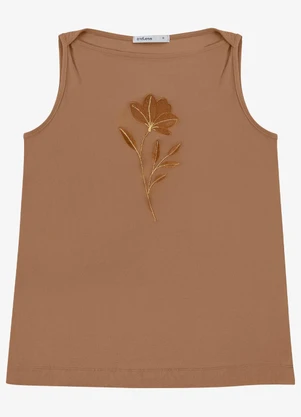 Endless - Regata Feminina com Bordado Decote Canoa Marrom - ENDLESS