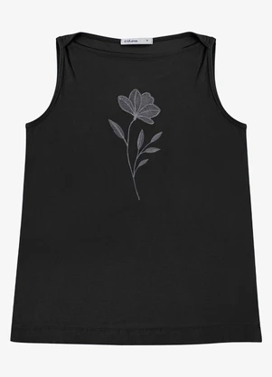Endless - Regata Feminina com Bordado Decote Canoa Preto - ENDLESS