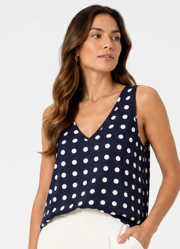 Infinita Cor - Regata Feminina com Decote em V Azul