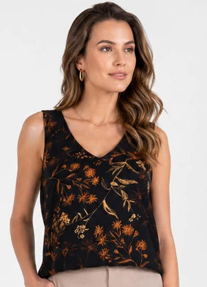 Infinita Cor - Regata Feminina com Decote em V Preto - INFINITA COR