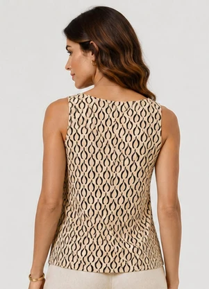 Infinita Cor - Regata Feminina com Estampa Decote V Bege - INFINITA COR