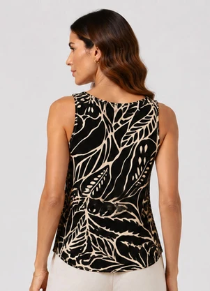 Infinita Cor - Regata Feminina com Estampa Decote V Preto - INFINITA COR