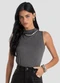 Dianna - Regata Feminina com Gola Alta Marrom - variação: Cinza