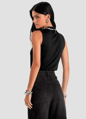 Dianna - Regata Feminina com Gola Alta Preto - DIANNA