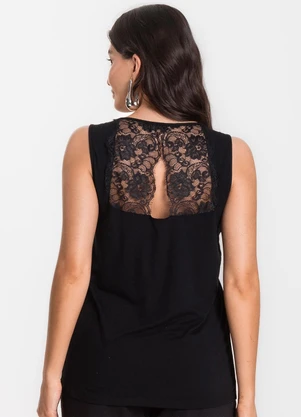 Infinita Cor - Regata Feminina com Renda Preto - INFINITA COR