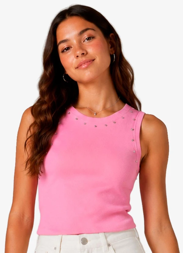 Minty - Regata Feminina com Strass Rosa