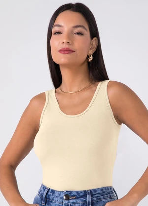 Marialícia - Regata Feminina Cotton Decote U Bege - MARIALÍCIA