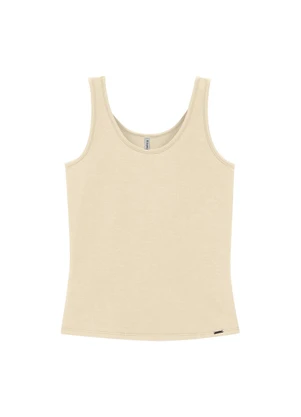 Marialícia - Regata Feminina Cotton Decote U Bege - MARIALÍCIA