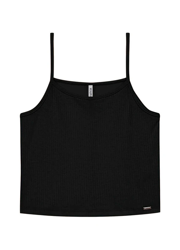 Marialícia - Regata Feminina Cropped Canelada Preto