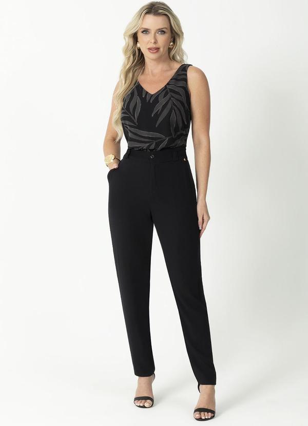 Gris - Regata Feminina Decotada com Estampa Preto 2