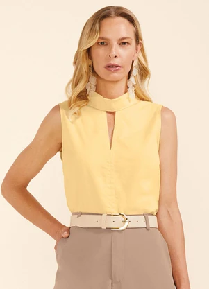 Marialícia - Regata Feminina Decote com Recorte Amarelo - MARIALÍCIA